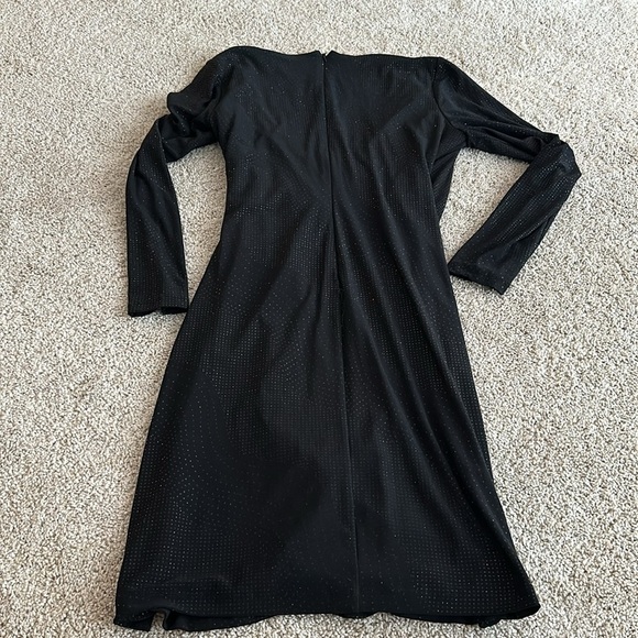 4/$20 Calvin Klein Black Sparkly Cinched Waist V Neck Knee Length Dress Small - Picture 6 of 6
